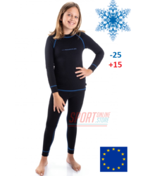 Термобельё детское для ДЕВОЧКИ тёплое (термокостюм) Rough Radical Billy с балаклавой, черный с синей строчкой Термобельё детское для ДЕВОЧКИ тёплое (термокостюм) Rough Radical Billy с балаклавой, черный с синей строчкой