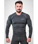 Термокофта (лонгслив) мужская спортивная лёгкая влагоотводящая ACTIX Energy Dry PRO, черная (графит), серый шов Термокофта (лонгслив) мужская спортивная лёгкая влагоотводящая ACTIX Energy Dry PRO, черная (графит), серый шов